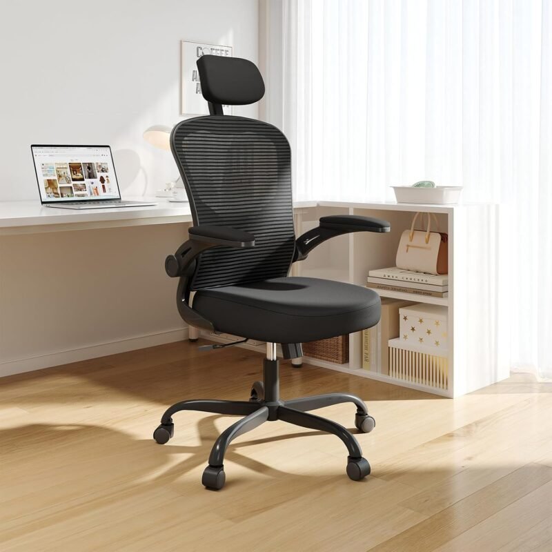Office Chair Ergonomic Desk Chair, 330LBS Capacity, High Back Computer Chair for Long Hours Comfortable, Rolling Swivel Executive Task Chair for Home Office with Flip-up Armrests, Black - Image 6