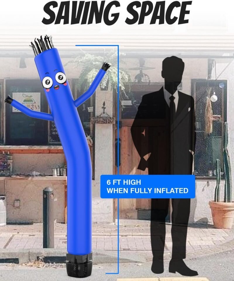 Inflatable Tube Man with Blower: 6 FT Tall Wacky Waving Inflatable Tube Guy for Outdoor Decoration with Mini Blower Fan, for Mall Opening, Business Advertising (Blue) - Image 3