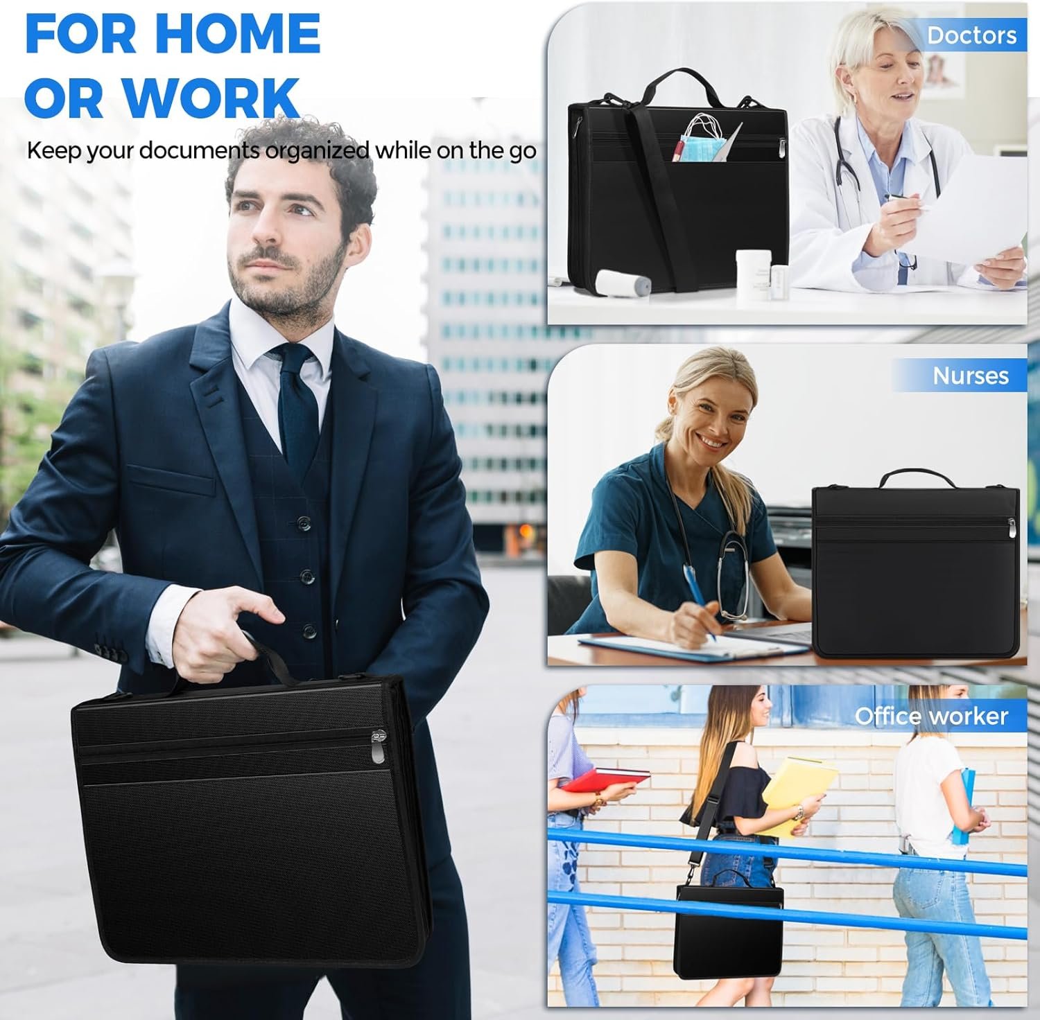 KTRIO Zipper Binder, Zippered Binder Bag with Handle and Shoulder Strap, Binder with 12 tabs, 2.5" 3 D Ring Zip Up Binder, Multi Pocket Organizer Binder, 300 Sheet Capacity, Black - Image 5