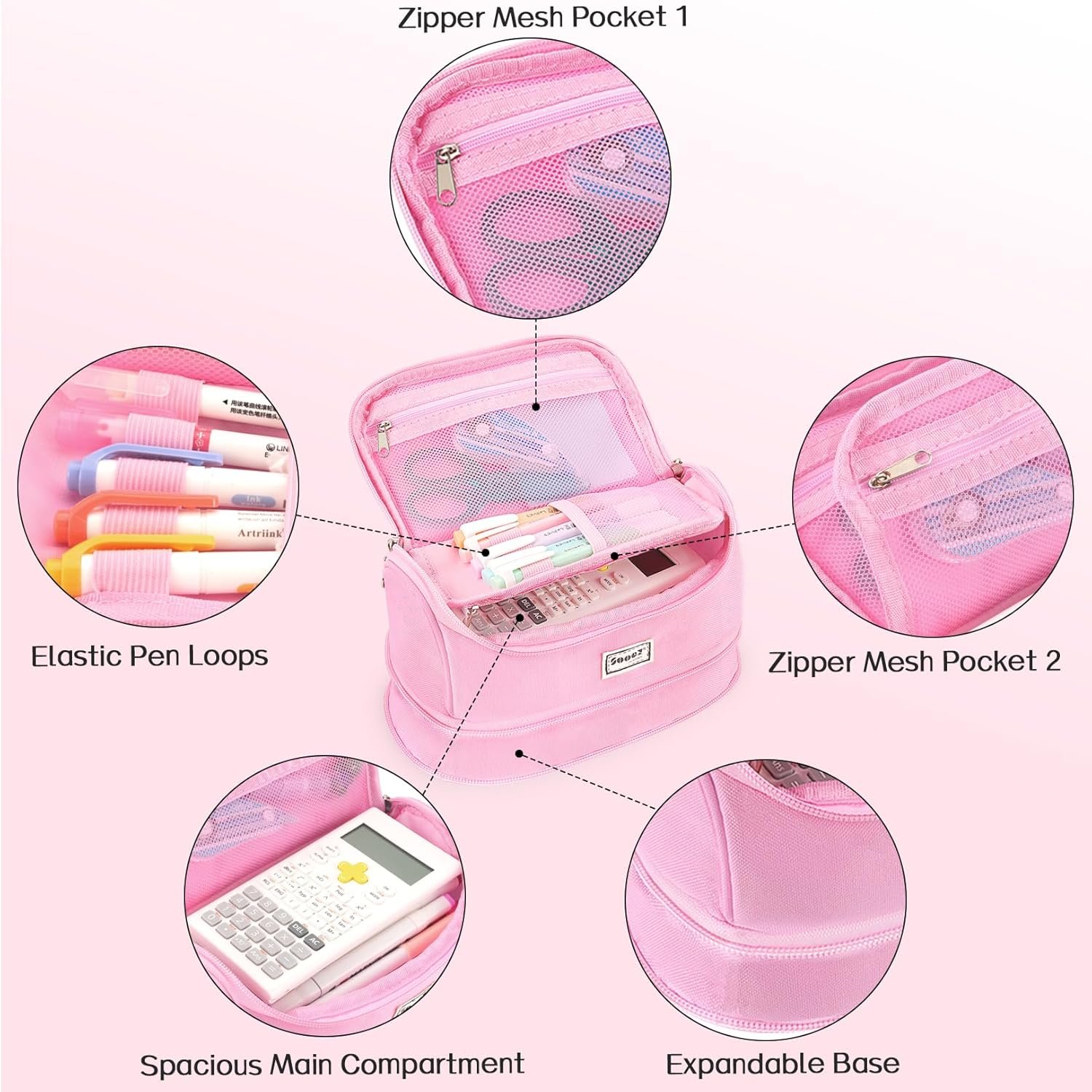 Sooez Super Large Pencil Case, Expandable Extra Big Capacity Pencil Pouch Pen Holder Box Organizer, Portable High Capacity Stationery Bag, Cute Aesthetic School Supplies For Teen Girls, College - Image 5