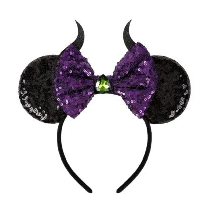 WOVOWOVO Mouse Ears Bow Headbands for Women, Halloween Decoration Glitter Hairbands Party Princess Cosplay Costume Hair Accessories, Maleficent