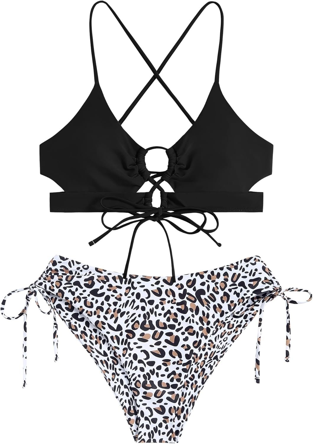 ZAFUL Women's Cheeky Bikini Set 2 Piece Sexy String High Cut Swimsuits Lace Up Tie Side Bathing Suits 2025 - Image 2