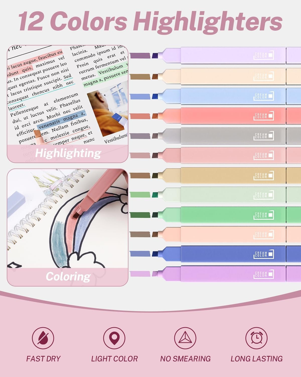 43PCS Aesthetic School Supplies with Pen Case, 5 Black Ink Gel Pens, 12 Pastel Highlighters, 6 Mechanical Pencil Set 0.5 & 0.7 & 0.9 mm, Back To School Supplies for Students Stationary - Image 4