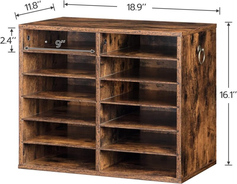 HOOBRO Literature Organizers, 12 Compartments Office Mailbox with Adjustable Shelves, Wood Countertop Literature Sorter for Office, Home, Classroom, Mailrooms Organization Rustic Brown FG12WF01 - Image 2