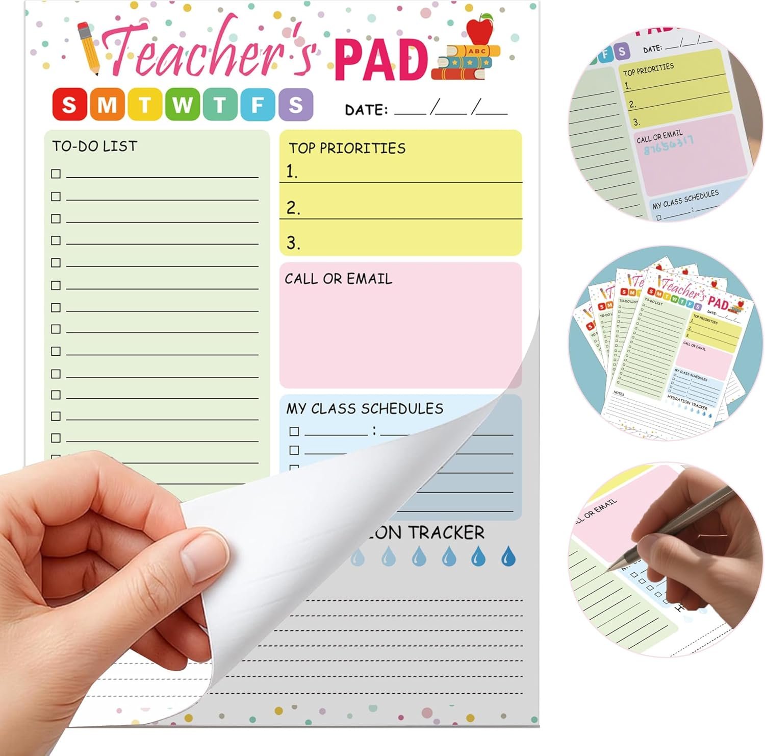 Teacher Notepad 5.5 x 8.3 Inch Checklist Daily Scheduler Sheets Tear-Off Daily to Do List Organizer Planner Sheets for Teachers Daily Tasks Notepad Appreciation 2 Pack - Image 3
