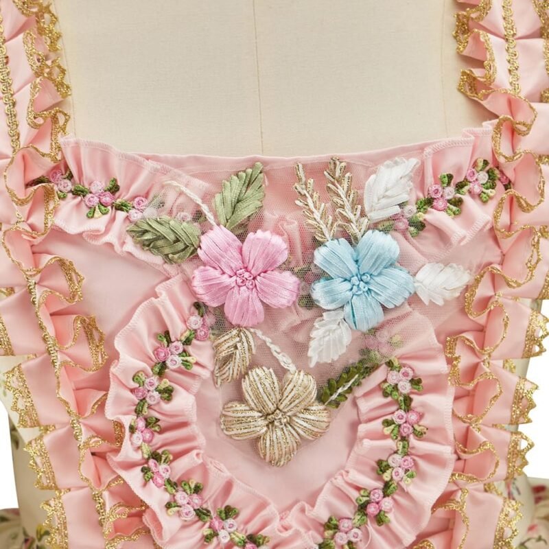 Willyacos French Queen Costume Marie Antoinette Dress Floral 18th Century Victorian Dress Women's Rococo Medieval Ball Gown - Image 4