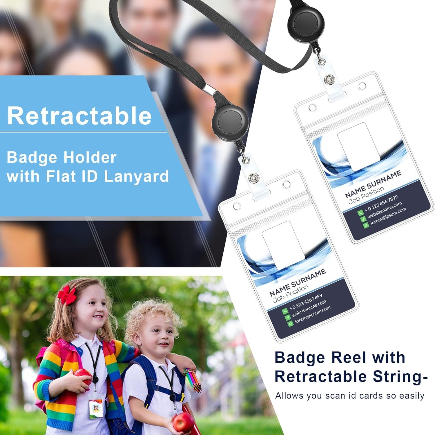 Marspark 50 Set Lanyard with ID Holder Include Flat Lanyard with Retractable Badge Reel and Clear Vertical Card for Offices(Black) - Image 3