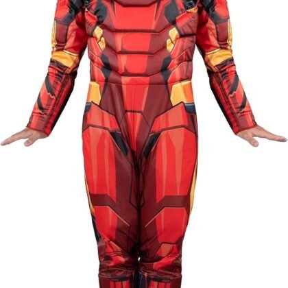 MARVEL Adult Iron Man Costume - Padded Jumpsuit and 3D Plastic Mask