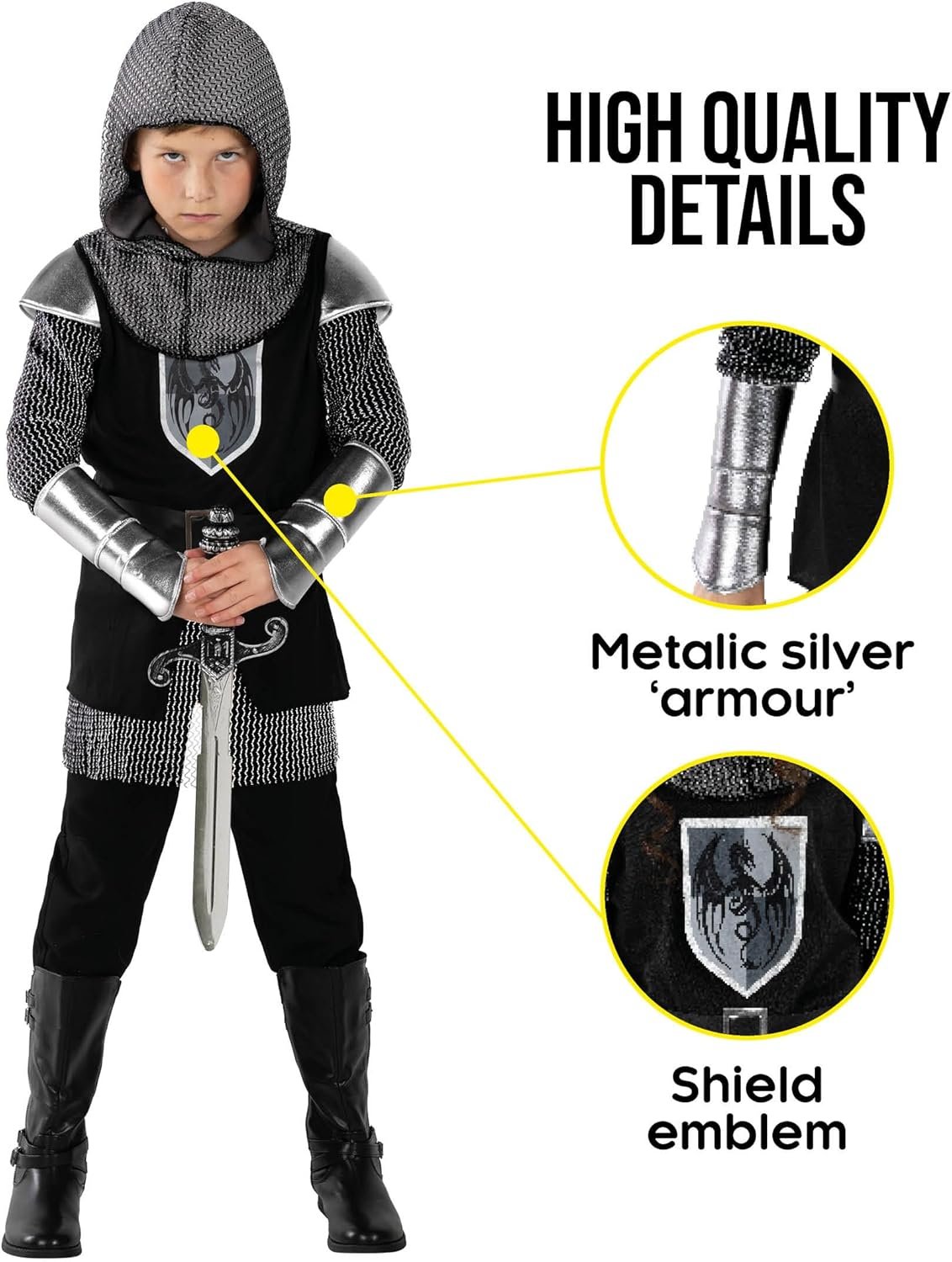 Morph Knight Costume For Boys - Black Medieval Knight Costume Kids - Warrior Halloween Costumes for Boys Renaissance - Image 3