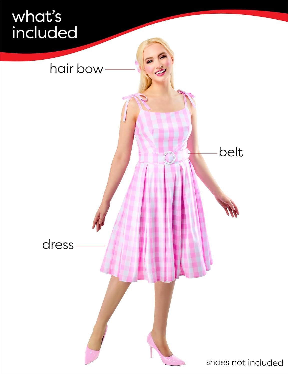 Rubies Barbie Perfect Day Costume Dress in Pink from the Barbie Movie, with Belt and Hair Bow For Adult Women - Image 3