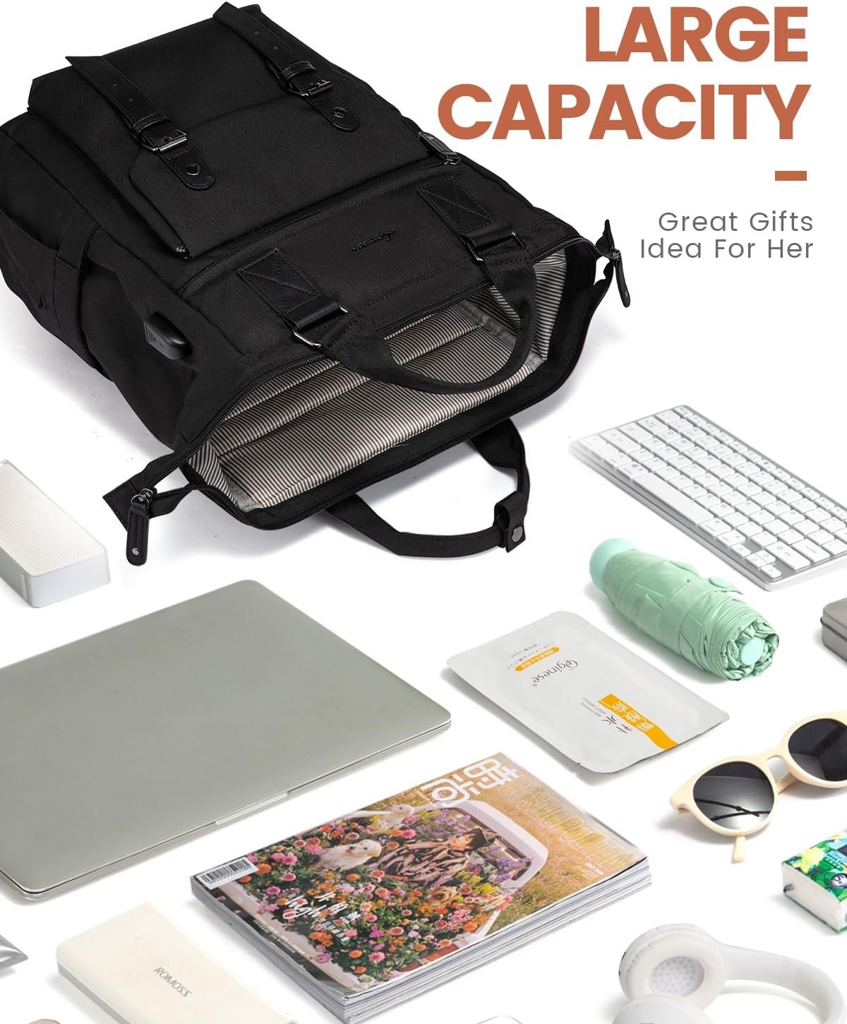 LOVEVOOK Laptop Backpack for Women, College School Backpack Student Bookbag, Teacher Work Bags Travel Backpack Purse, Business Computer Bag Commuter Nurse Bags, 15.6 Inch, Black - Image 6