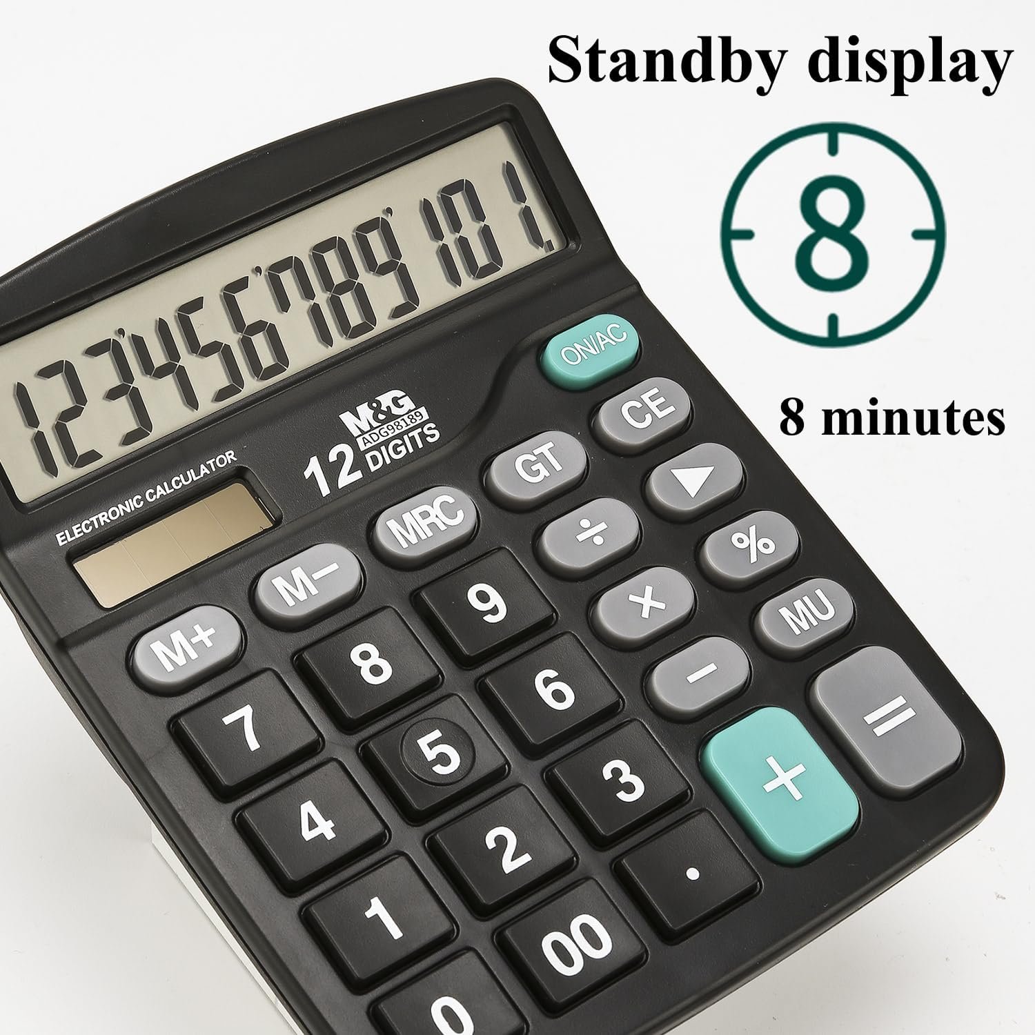 M&G Desk Calculator 12 Digit Office Calculators with Large LCD Display, Dual Solar Power and Battery, Recessed Big Button Calculator for Office Home School (Black) - Image 8