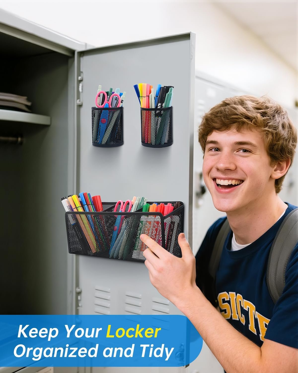 VICNOVA Magnetic Pencil Holder - Metal Pen Holder with Strong Magnets - Storage Basket Organizer for Whiteboard, Refrigerator, Locker Accessories - Image 6