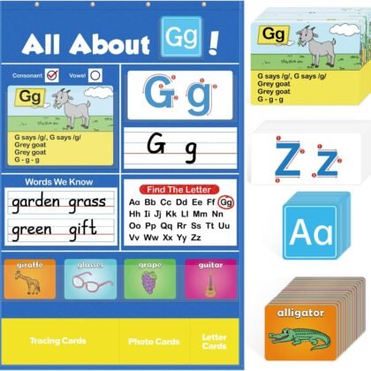Torlam Alphabet Learning Pocket Chart Alphabet Wall Chart ABC Flash Cards Learning Games, Handwriting Practice Letter Tracing for Kids Homeschool Preschool Kindergarten Learning Activities Must Haves