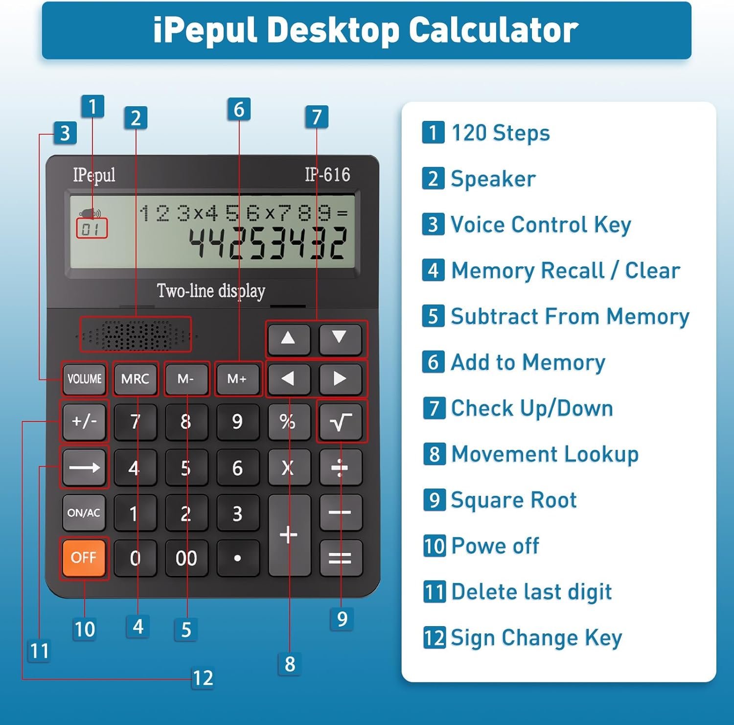 Calculators Desktop, Desk Calculator with Large 2 Line Display, Talking Basic Calculator with Big Button & Adjustable Volume, 4 Function Calculators for Business, Students, Office Supplies(Black) - Image 4