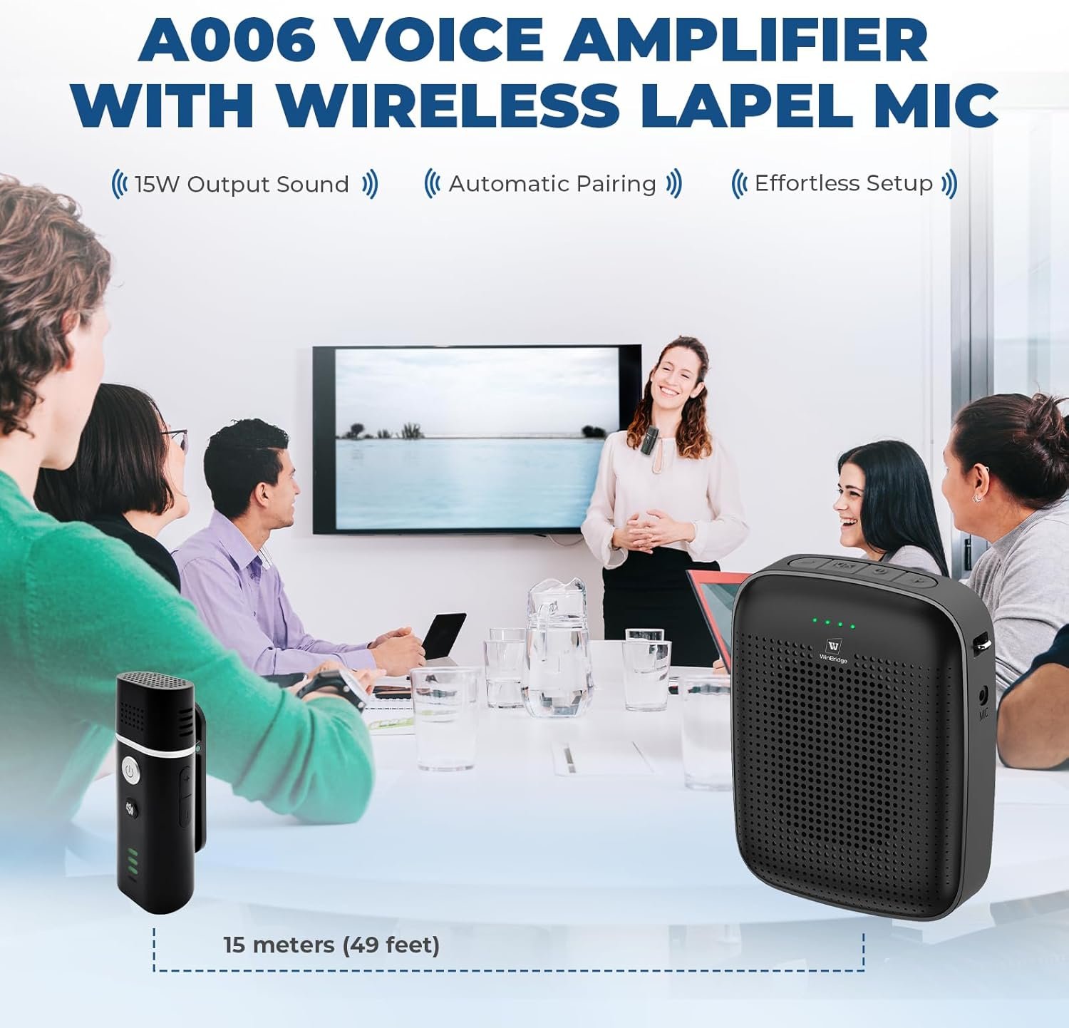 Voice Amplifier with Wireless Lapel Microphone - Personal Megaphone for Teachers, 15W Portable Mini Bluetooth PA System and Clip-on Lavalier Mic for Classroom, Speech, Yoga, Tour Guide - A006 - Image 2