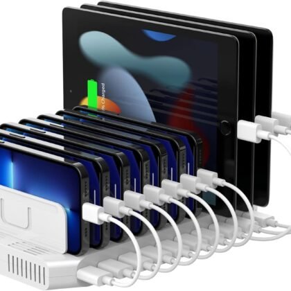 Unitek Multi Charging Station, 10-Port USB Charger for Multiple Device with SmartIC Tech and Adjustable Dividers, Organizer Stand Compatible with iPad, Tablet, Kindle, iPhone