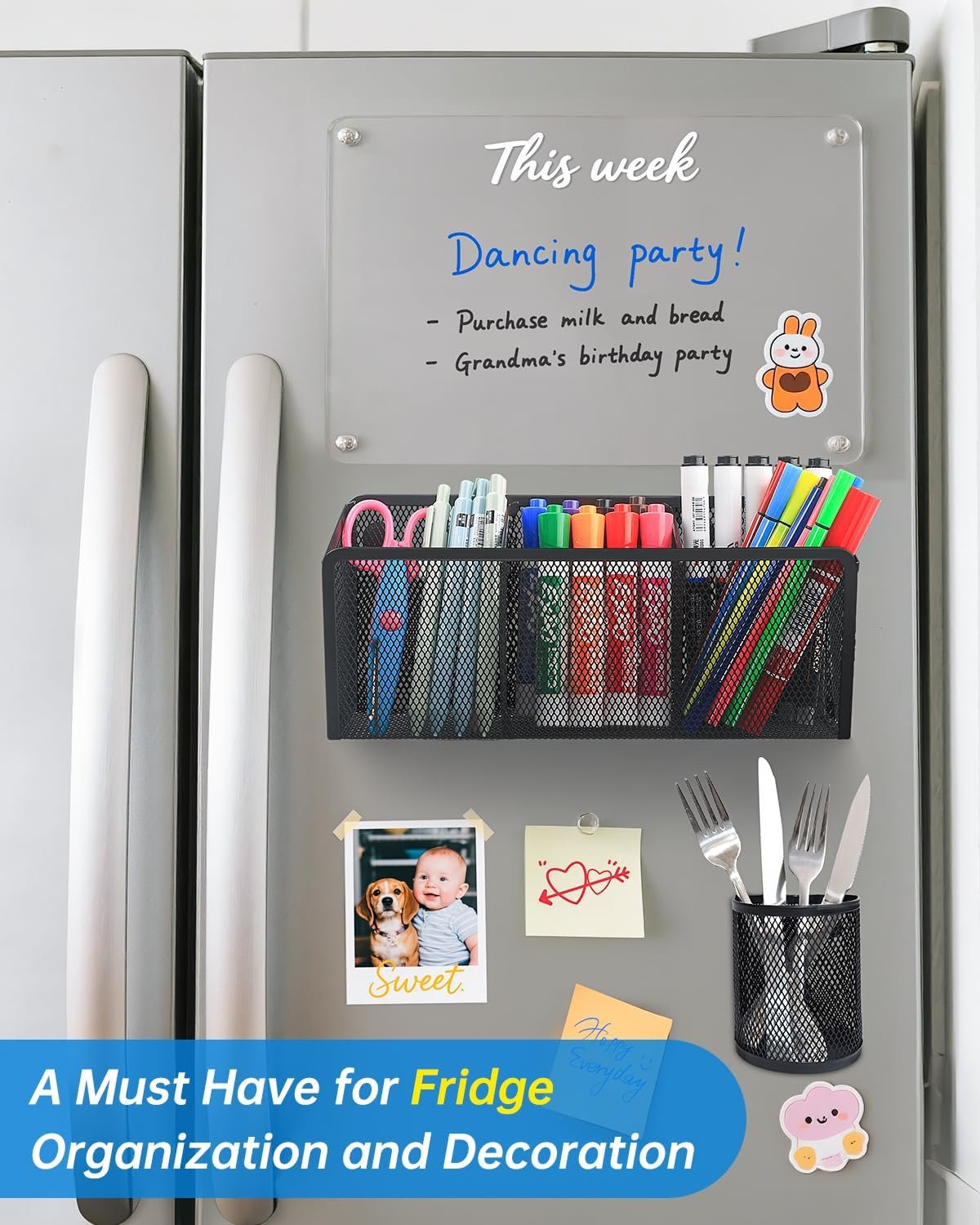 VICNOVA Magnetic Pencil Holder - Metal Pen Holder with Strong Magnets - Storage Basket Organizer for Whiteboard, Refrigerator, Locker Accessories - Image 7