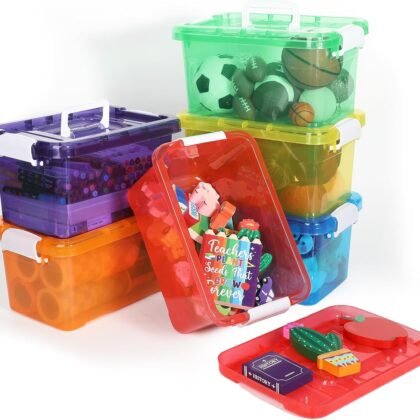 6 Pack 7 Quart Colorful Plastic Storage Bins with Lids Storage Latch Box Stackable and Nestable Clear Toy Storage Organizer Bins with Buckle for Classroom School Kid Room Home(6 Colors)
