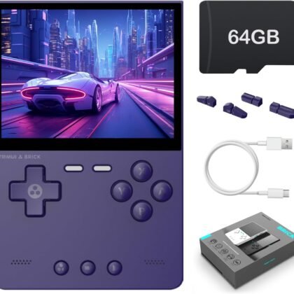 Trimui Brick Handheld Game Console 3.2-Inches Display Game Console,1024x768 IPS Screen Supports Multiple Simulators,Linux System Built-in 64G TF Card Purple