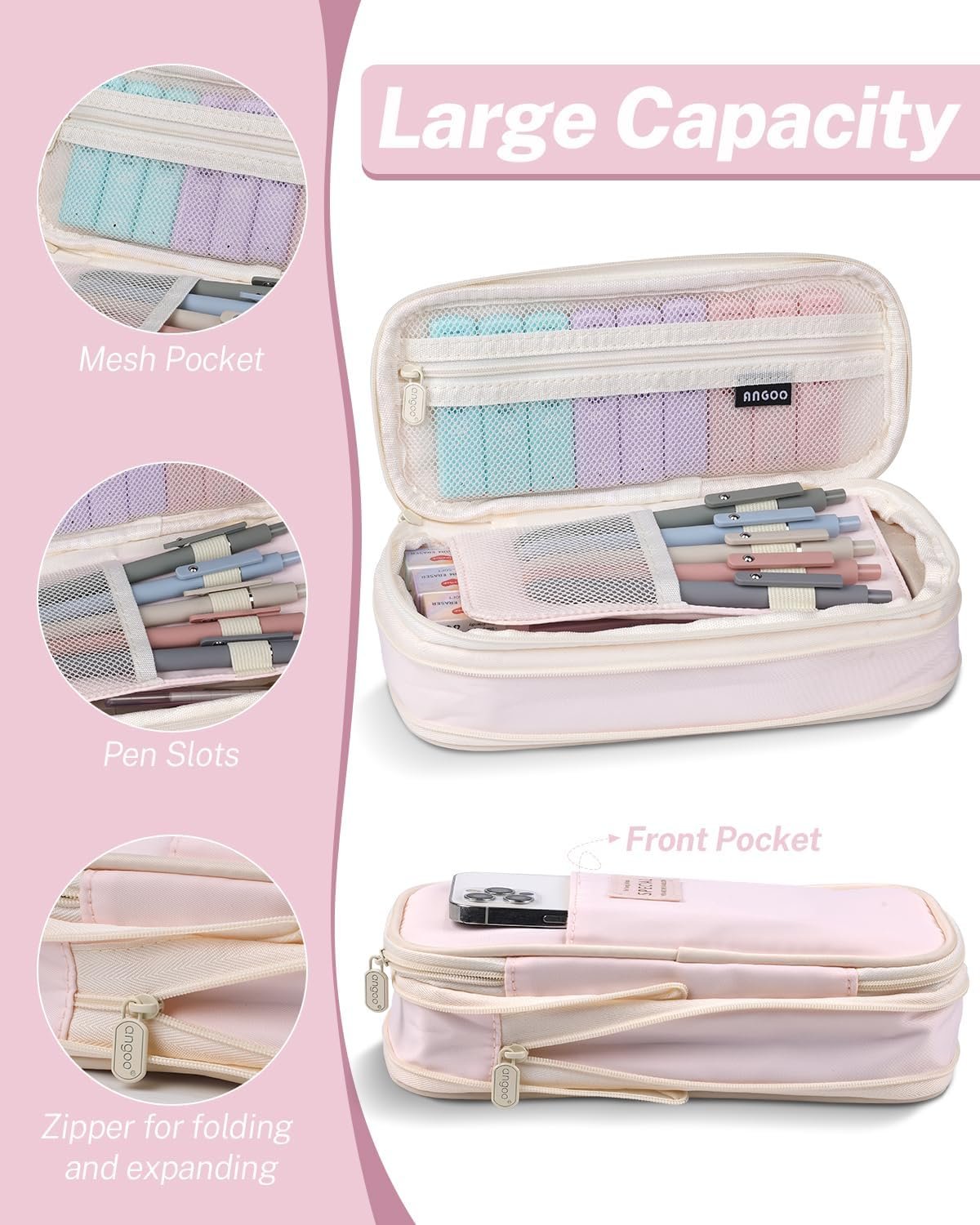 43PCS Aesthetic School Supplies with Pen Case, 5 Black Ink Gel Pens, 12 Pastel Highlighters, 6 Mechanical Pencil Set 0.5 & 0.7 & 0.9 mm, Back To School Supplies for Students Stationary - Image 3