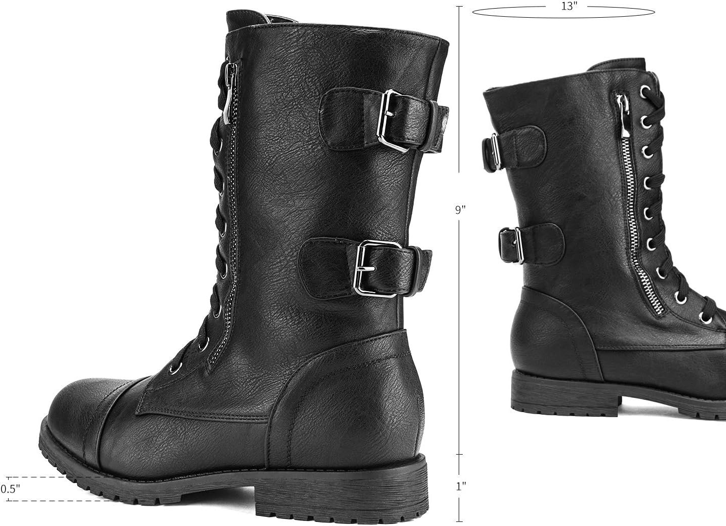 DREAM PAIRS Women's Mid Calf Built-in Wallet Pocket Lace up Military Combat Boots - Image 3