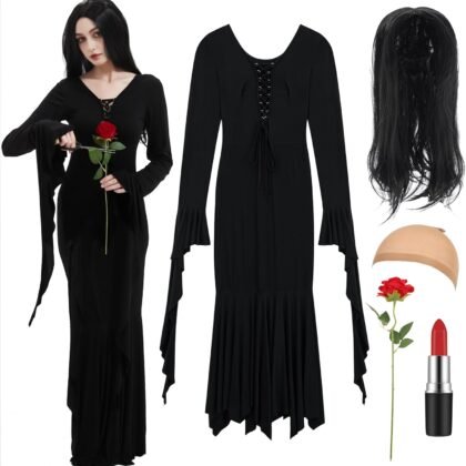 Halloween Costumes for Women Vintage Gothic Addams Family Morticia Addams Dress Outfit