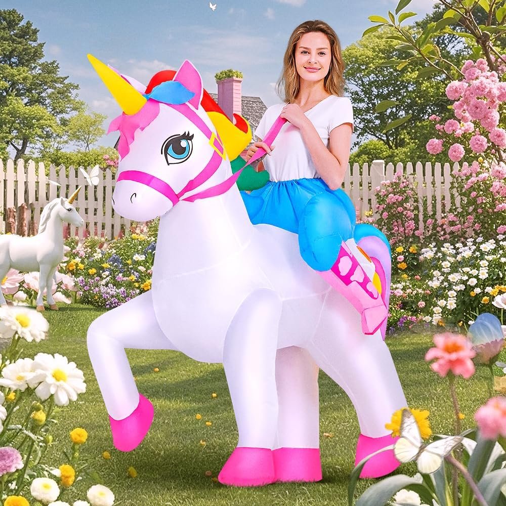 KOOY 2025 Inflatable Unicorn Costume Adult, Blow Up Ride On Unicorn Costume Funny Halloween Costumes Party, Halloween Costumes for Women Christmas - Image 3