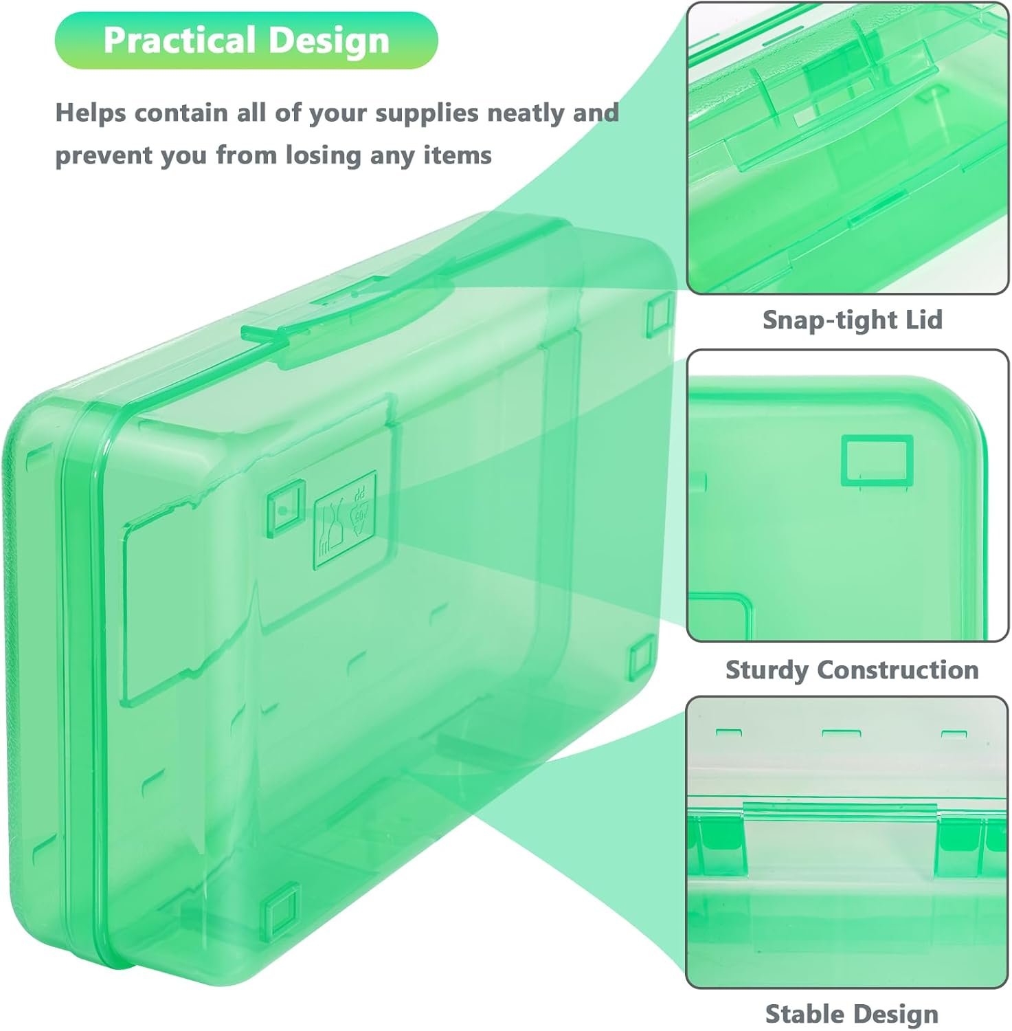 Large Capacity Colored Pencil Case, Pencil Box, Plastic Pencil Boxes for Kids Adults Girls Boys, Hard Crayon Box Storage with Snap-tight Lid for School office Supplies (Green) - Image 4