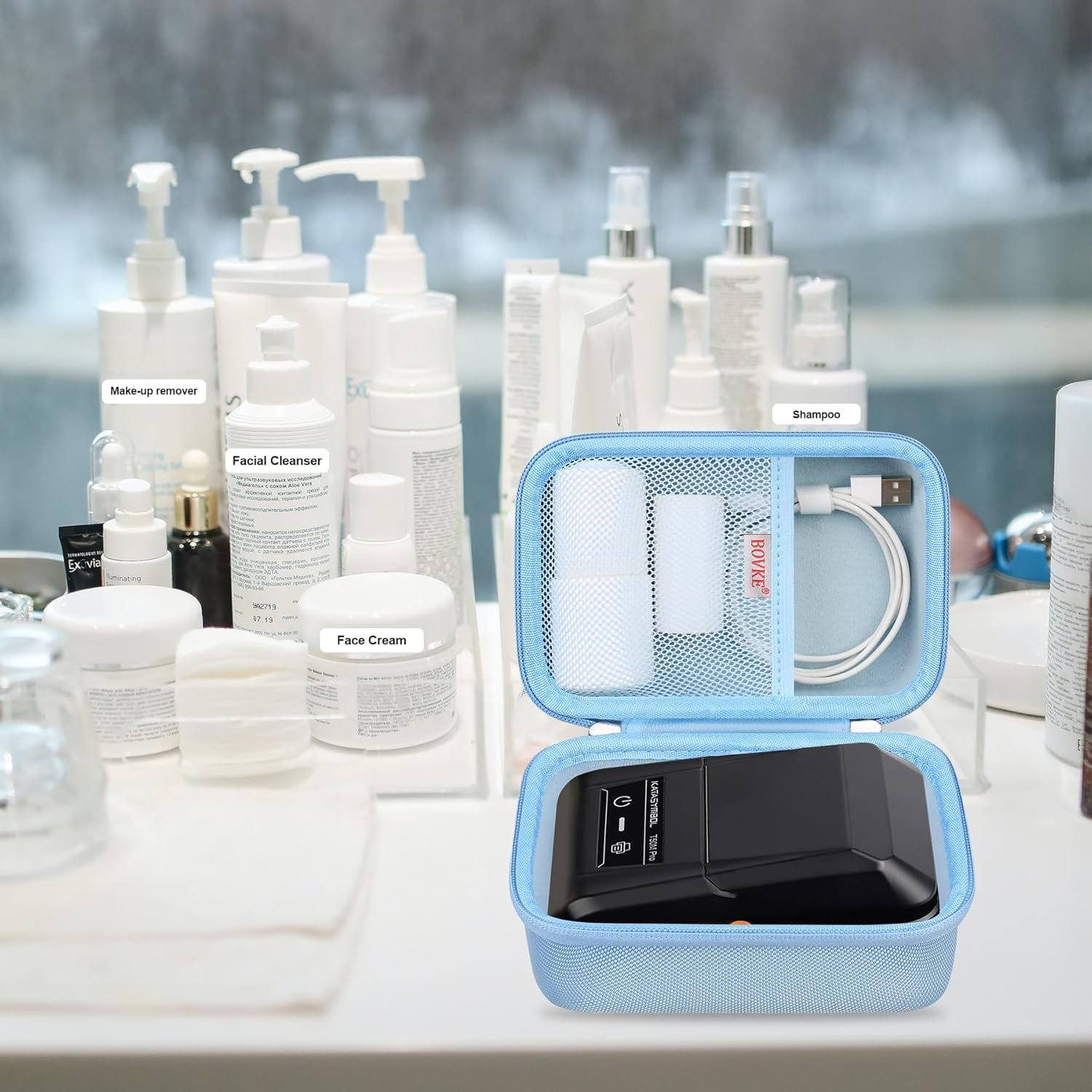 BOVKE Carrying Case Compatible with SUPVAN T50M Pro Bluetooth Label Maker Machine, T50M Pro Portable Inkless Labeler Holder with Extra Space for Label Maker Tapes, Cables, Blue - Image 7