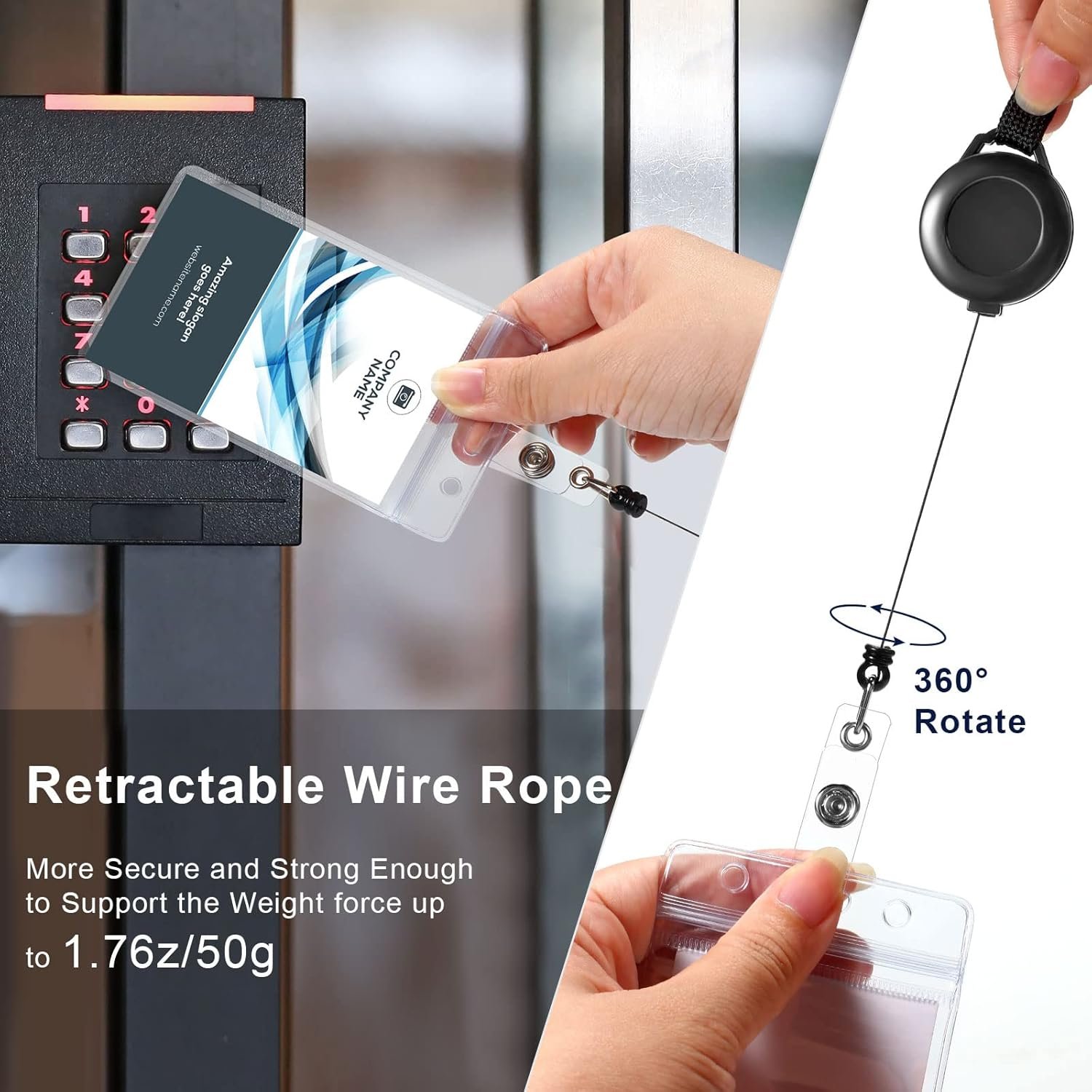 Marspark 50 Set Lanyard with ID Holder Include Flat Lanyard with Retractable Badge Reel and Clear Vertical Card for Offices(Black) - Image 4