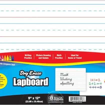 BAZIC Dry Erase Lap Board 9"x12", Double Sided Primary Ruled & Blank, Small Portable Whiteboards for Teacher Home, 1-Pack
