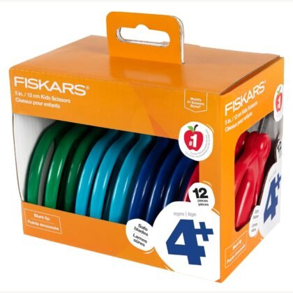 Fiskars 5" Blunt-Tip Scissors Classpack for Kids Ages 4-7 (12-Pack), Kids Scissors for School or Crafting, Back to School Supplies, Assorted Colors