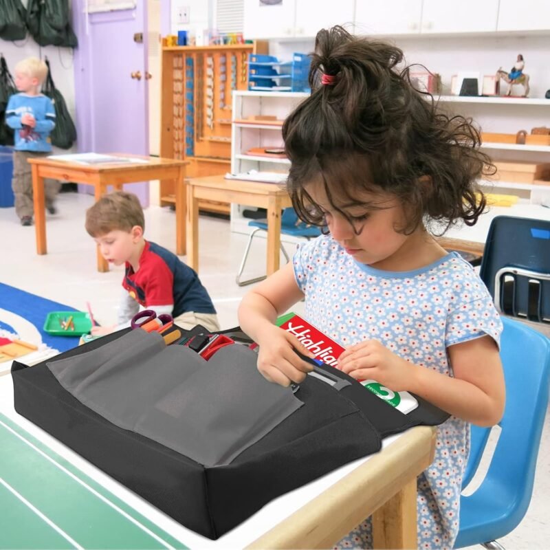 Black Chair Back Pocket School Seat Chair Storage Pocket Organizer with Label Slot Multiple Pockets for School Home Classroom Preschool Daycare - Image 3