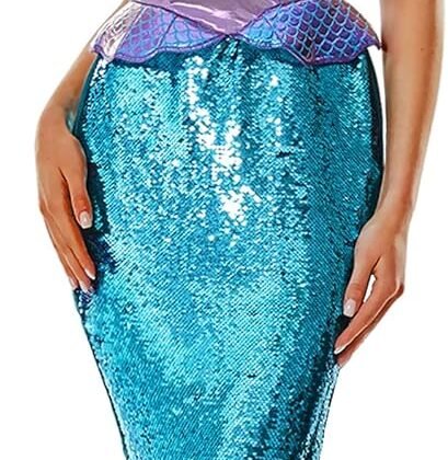 ReneeCho The Mermaid Costume for Women Halloween Sea-maid Tail Dress Adult Blue Sequins Skirts