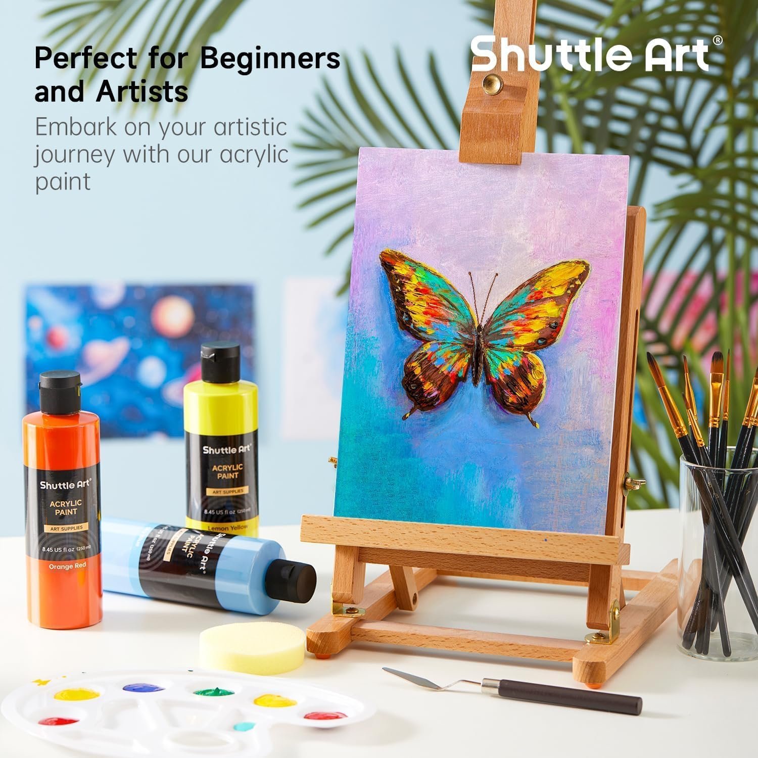 Shuttle Art 18 Colors Acrylic Paint Bottle Set (250ml/8.45oz), Rich Pigmented Bulk Painting Supplies for Artists, Beginners and Kids on Rocks Crafts Canvas Wood Ceramic - Image 5