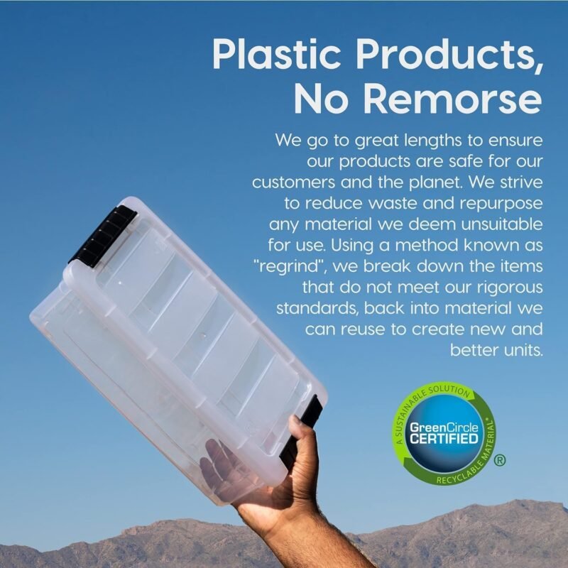 IRIS USA 6 Qt Stackable Plastic Storage Bins with Lids, 10 Pack - BPA-Free, Made in USA - See-Through Organizing Solution, Latches, Durable Nestable Containers, Secure Pull Handle - Clear - Image 4