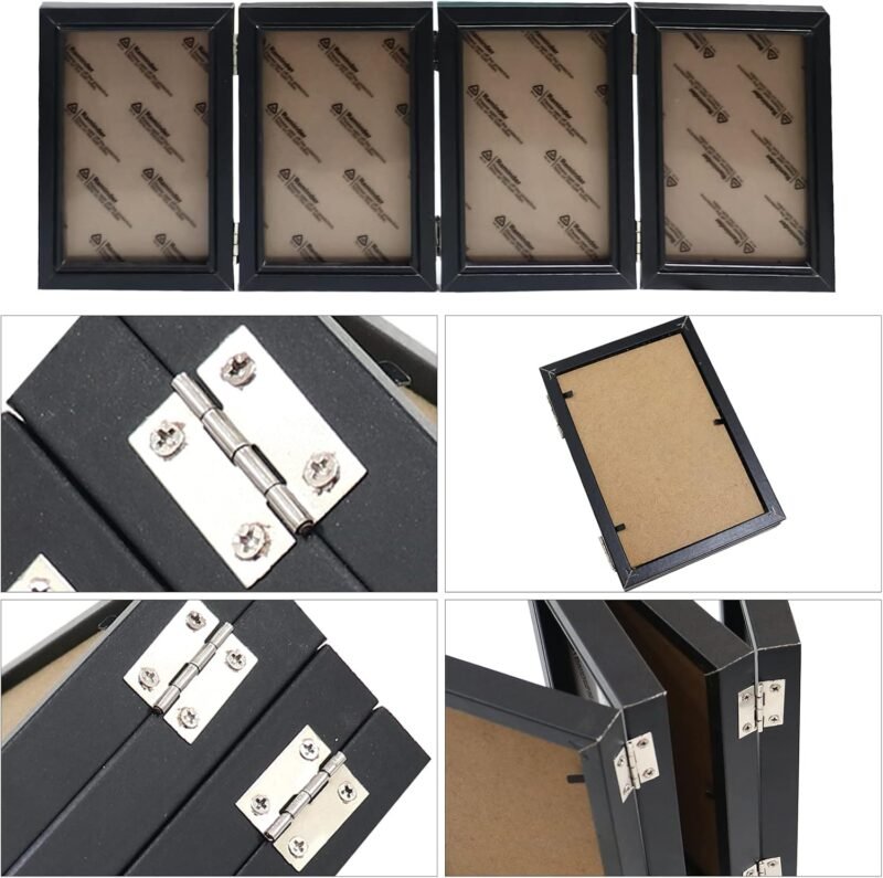 POILKMNI 4 Folding 4x6 Inch Hinged Picture Frame High Definition Natural Wood Picture Frame Rustic Desktop Acrylic Frame Family Photo Collage for Birthday Father's Day Christmas Family Lover Gift - Image 5