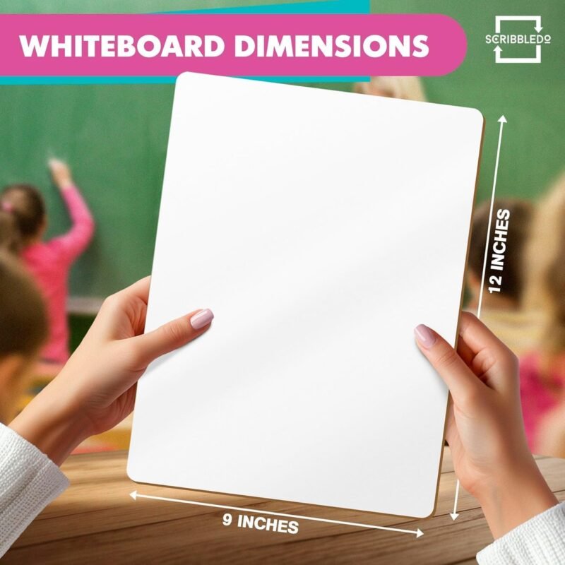 Scribbledo 24 Small White Board Dry Erase Boards Classroom Pack Mini White Boards 9" x12” Double Sided Personal Whiteboards for Students Teachers School Supplies Lapboards 24 Mini Erasers Incl - Image 4
