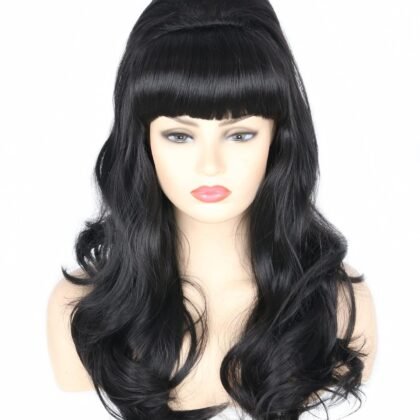 Topcosplay Women Wigs Black Beehive Wigs Bouffant Wig Long Wavy Halloween 60s 70s Costume Party Wig