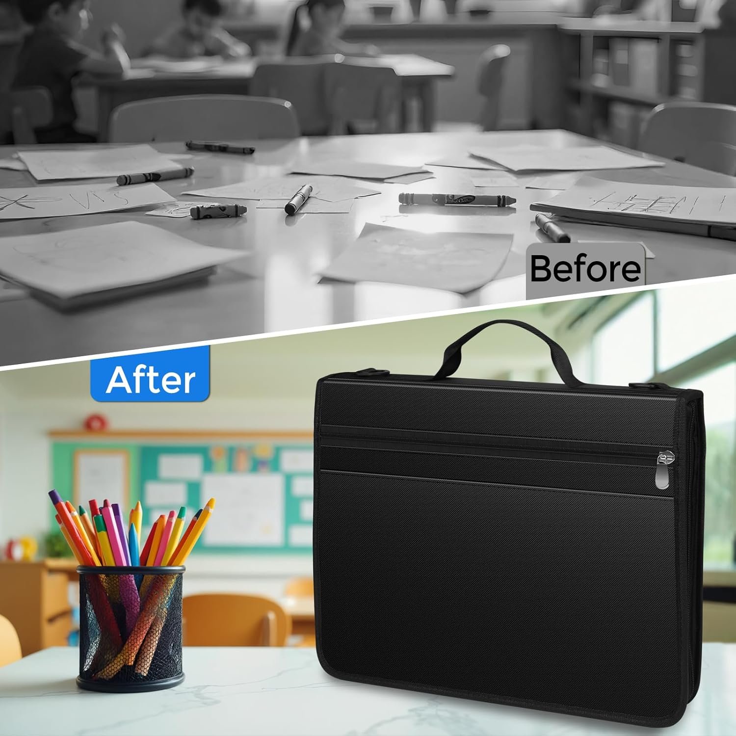 KTRIO Zipper Binder, Zippered Binder Bag with Handle and Shoulder Strap, Binder with 12 tabs, 2.5" 3 D Ring Zip Up Binder, Multi Pocket Organizer Binder, 300 Sheet Capacity, Black - Image 6