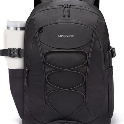 LOVEVOOK Laptop Backpack for Women Men with Pouch Pocket for Large Capacity Cup,15.6 Inch Waterproof Travel Work Computer Laptop Bag College Teacher Backpack Purse,Lightweight Hiking Backpack,Black