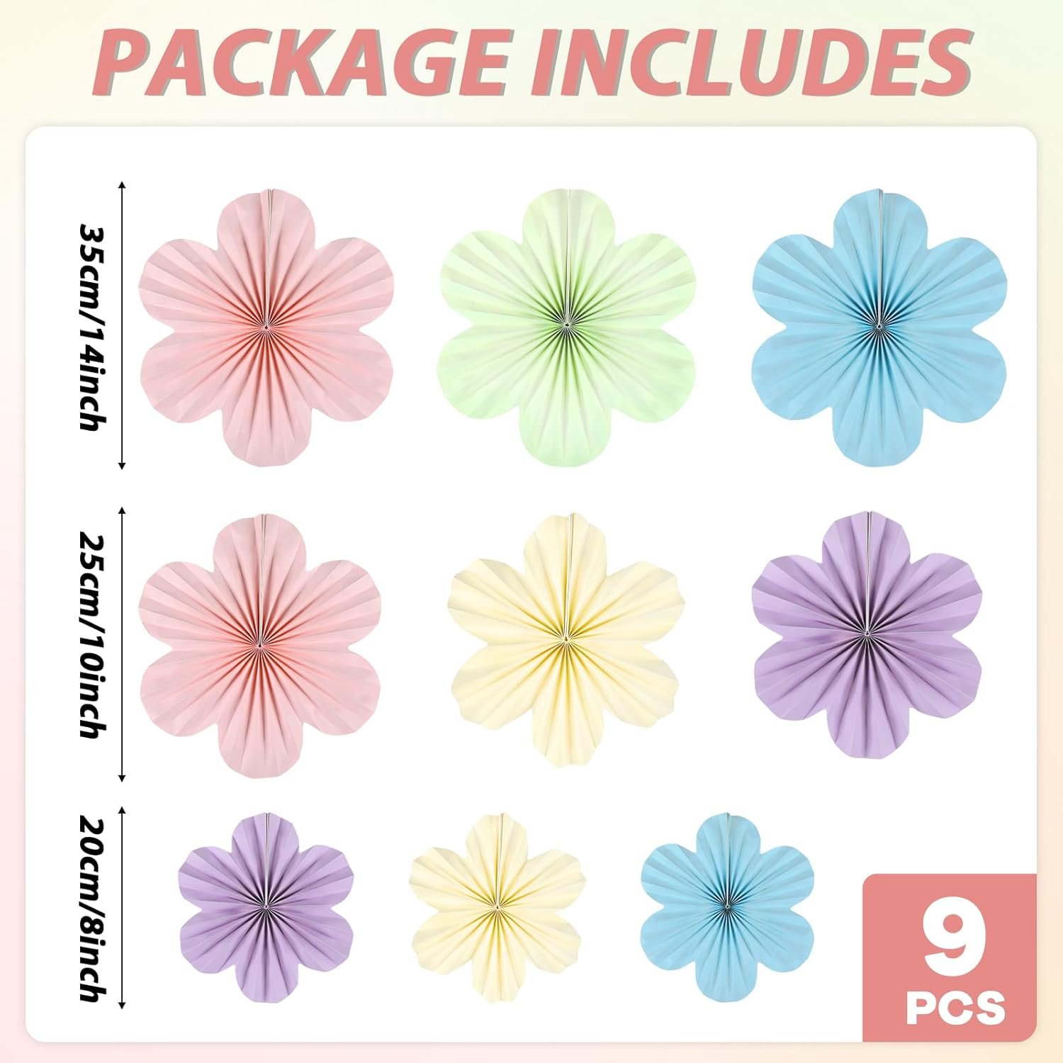 Justforjoyful 9PCS Pastel Paper Flowers Decorations Pastel Paper Fans Floral Backdrop Decor 3D Tissue Flowers Decorations for Classroom Wall Room Bulletin Board Birthday Supplies - Image 2
