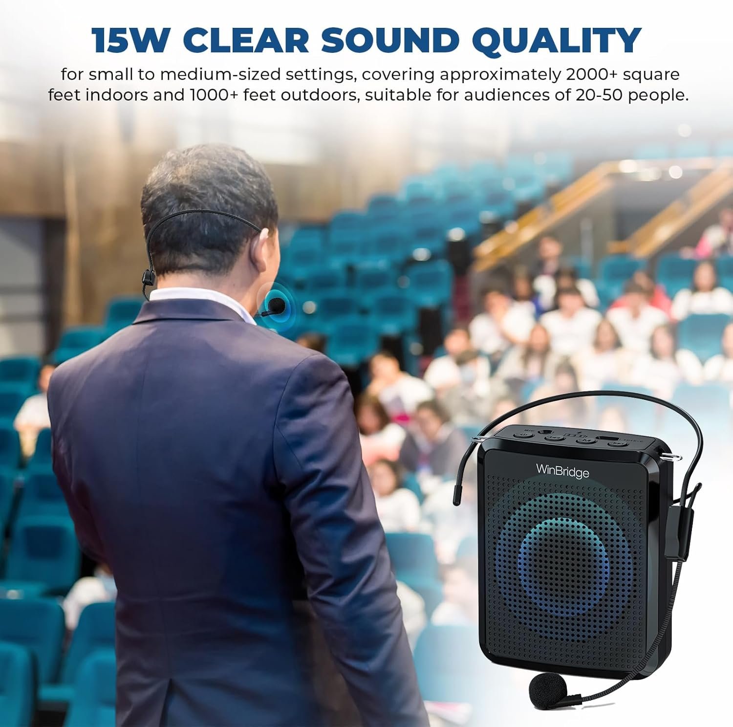 WinBridge Voice Amplifier with Portable Microphone, Teacher Microphone for Classroom,Tour Guide Speaker, Headset Mic for Group Instructor, Megaphone Mic, Clear Sound| No Feedback, WB008 2025 New - Image 2