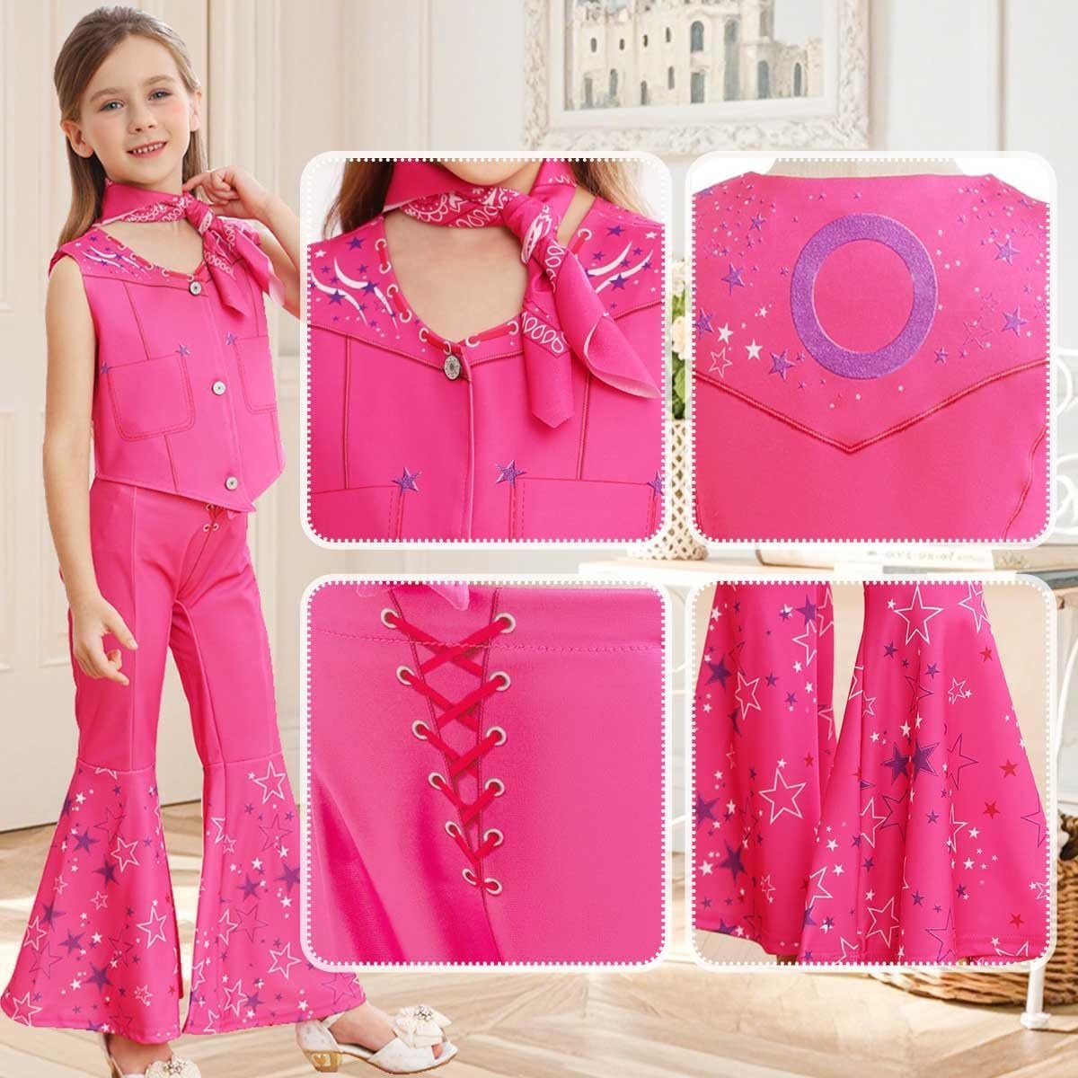 Cowgirl Costume Girls Hot Pink Kids Disco Outfits Movie Dress up for Halloween Birthday Party Cosplay - Image 5