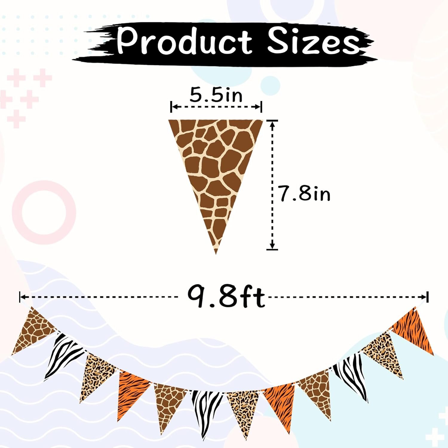 2 Pieces Animal Print Pennant Banner Jungle Theme Party Supplies Safari Birthday Party Decorations, Jungle Safari Birthday Banner for Animal Zoo Party Decor - Image 2