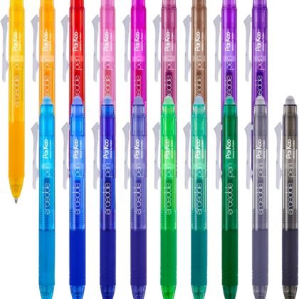 ParKoo 18 Colors Retractable Erasable Gel Pens Clicker, Fine Point 0.7mm, Make Mistakes Disappear, Comfort Grip for Journaling Drawing Writing Planners