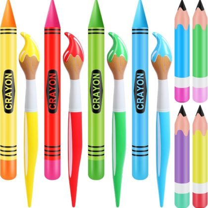 12 Pcs Back to School Decorations Inflatable Crayons Balloons Set Giant Crayons Jumbo Pencils Large Paint Brush Hanging Classroom Decor for Art Painting Party Favor, 12 Designs(Classic Color)
