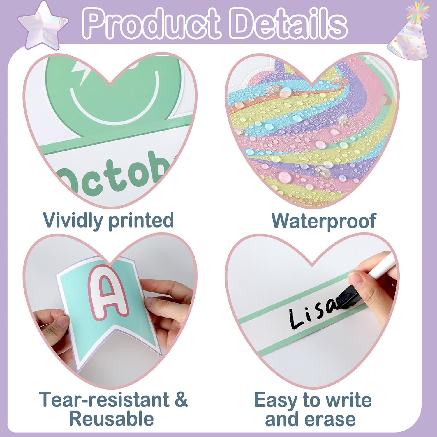 Pastel Smile Face Birthday Bulletin Board Set Happy Face Classroom Bulletin Board Decors Happy Birthday Nameplates Cake Paper Cutouts for Back to School Classroom Chalkboard Wall Door Teacher Supplies - Image 3