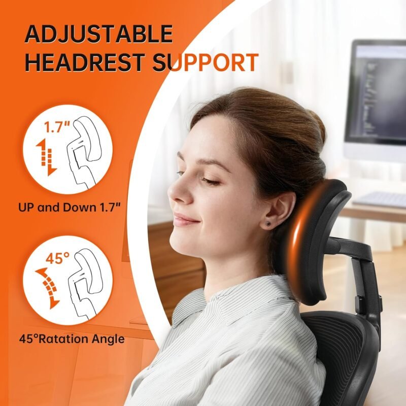 Office Chair Ergonomic Desk Chair, 330LBS Capacity, High Back Computer Chair for Long Hours Comfortable, Rolling Swivel Executive Task Chair for Home Office with Flip-up Armrests, Black - Image 4